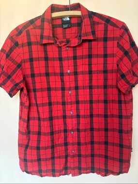 The North Face Red and Black Plaid Short-Sleeve Shirt